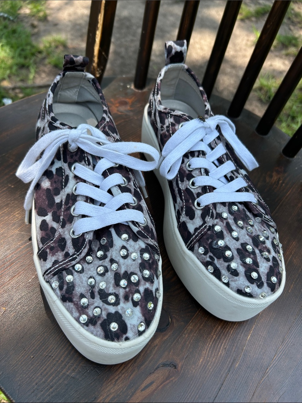 Aqua Leopard Rhinestone Platform Sneakers in Black, Gray & White